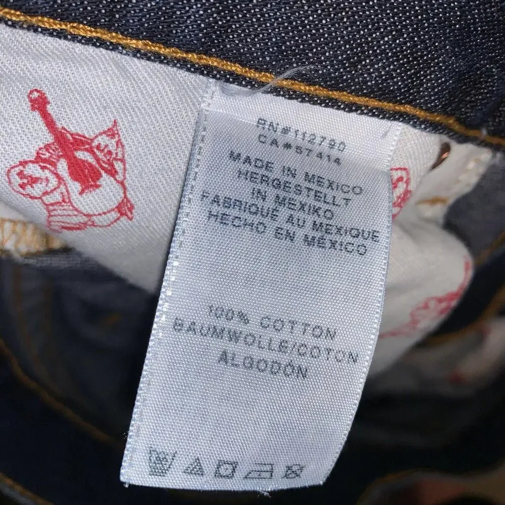 True Religion Jeans Mens 44x32 Blue Slim Straight Medium Wash‎ Stretch Denim
